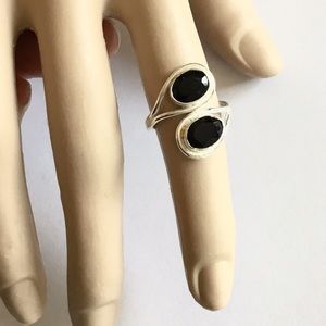 Twin Sapphire Gemstone Twist Ring Adju…